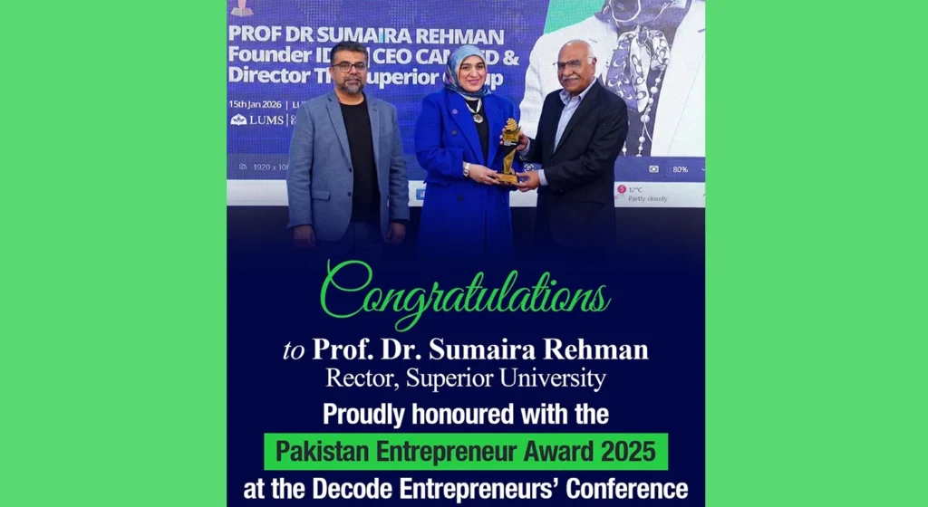 Rector Prof. Dr. Sumaira Rehman Honoured with Pakistan Entrepreneur Award 2025