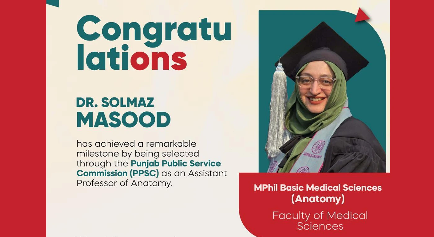 Dr. Solmaz Masood Selected as Assistant Professor of Anatomy Through PPSC