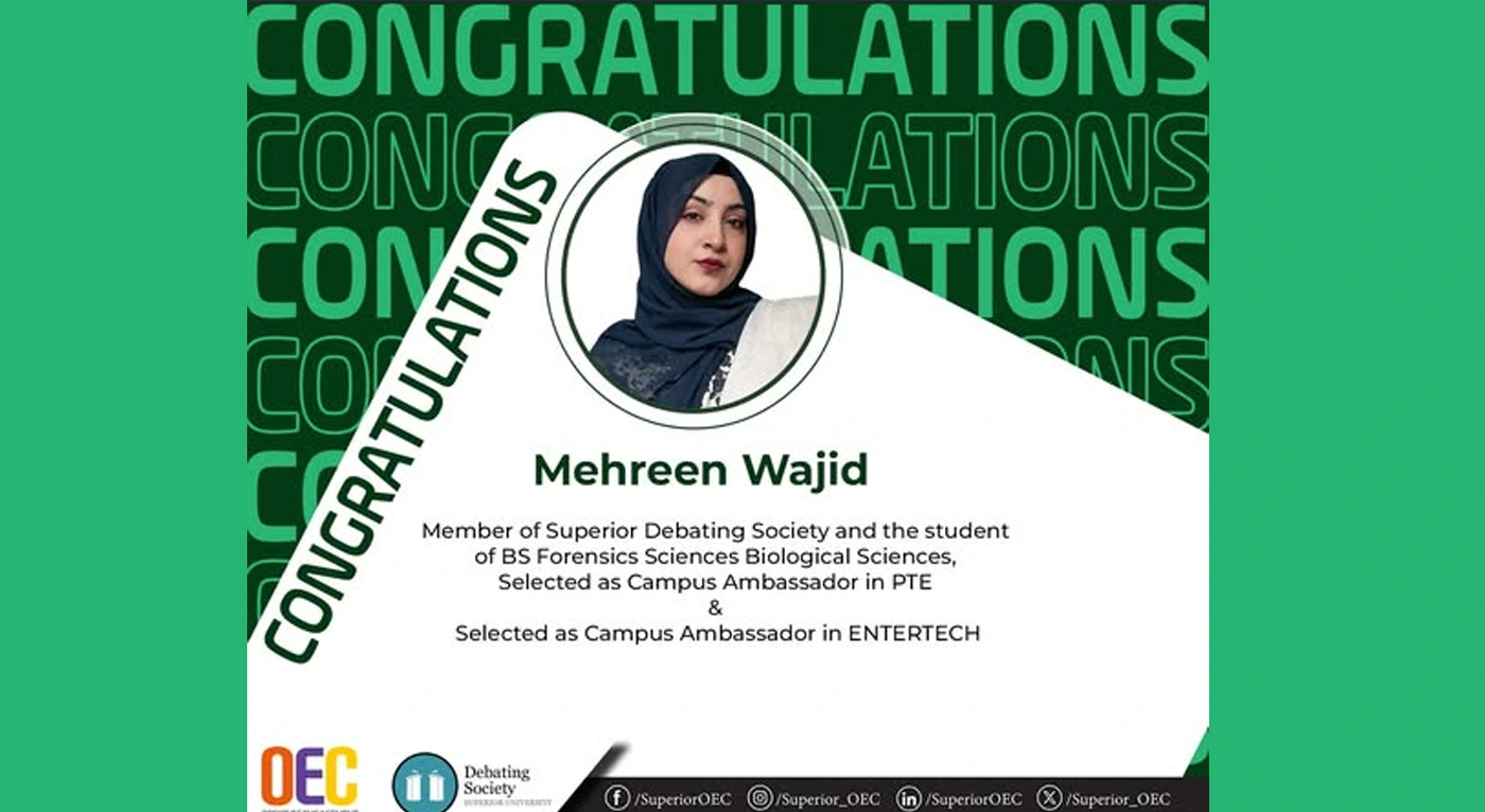 Mehreen Wajid Selected as Campus Ambassador for PTE and ENTERTECH