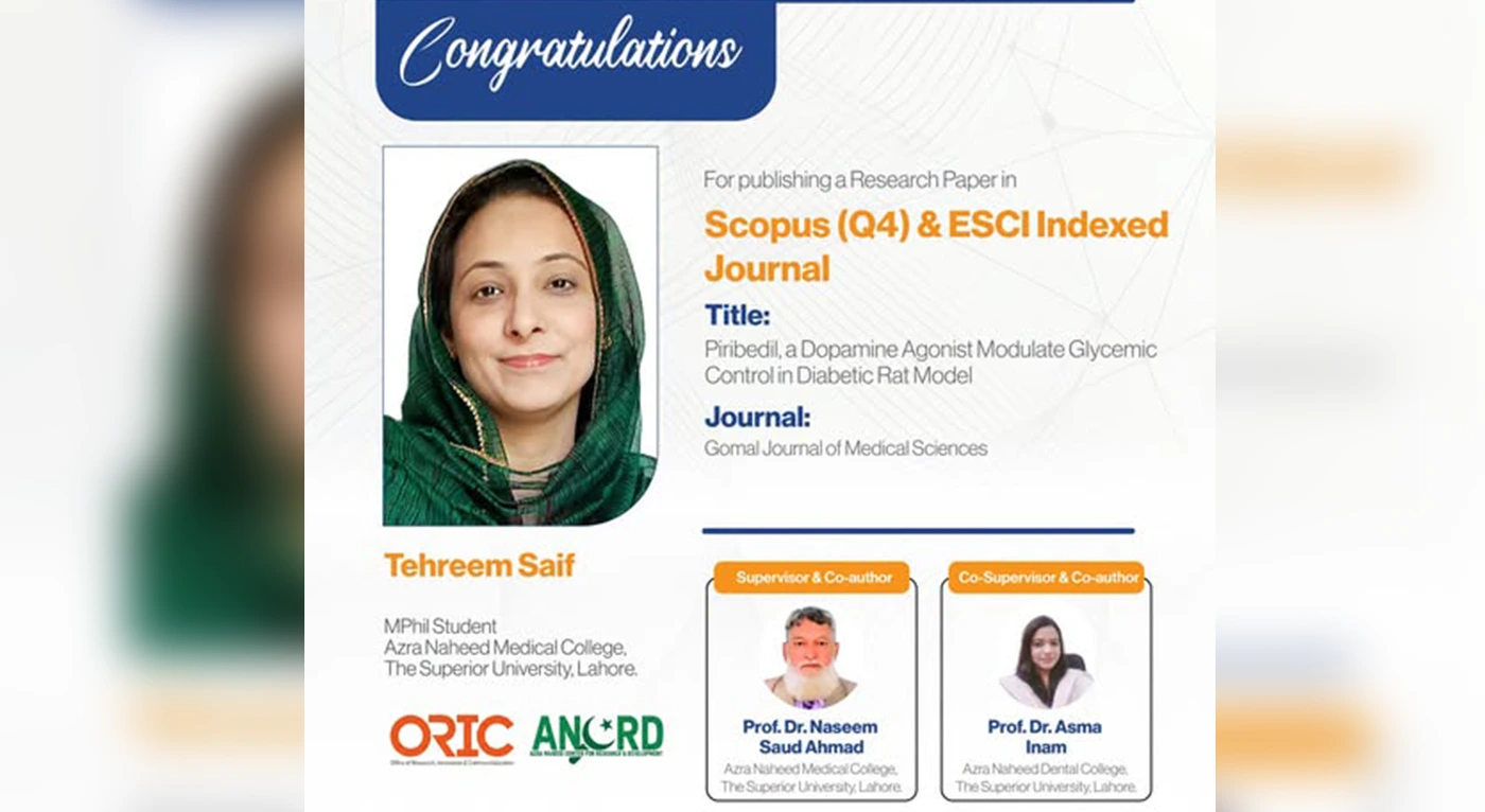 Superior University MPhil Research Published in Scopus-Indexed Medical Journal